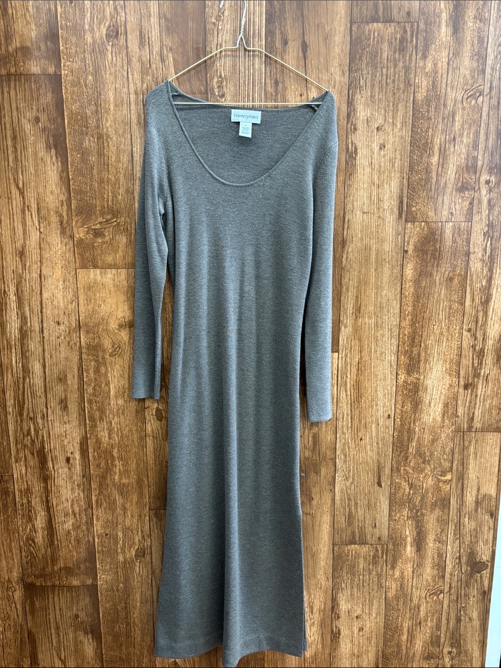 Bloomingdale’s Charcoal Scoop Neck Long Sleeve Maxi Dress